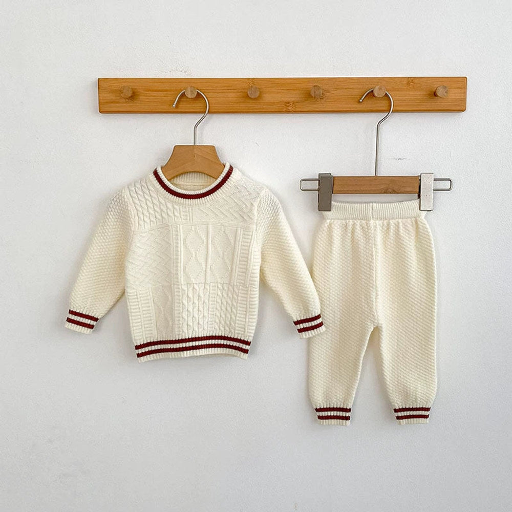 MyKids-USA® Baby Unisex Long Sleeves Geometric Jacquard Pattern Knitted Top Sweater and Long Trousers Clothing Set