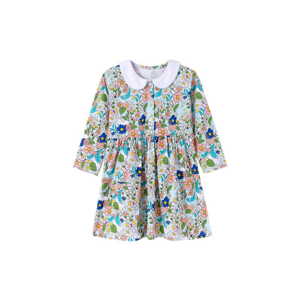 MyKids-USA® Colorful Flowers Cartoon Pattern Long Sleeves Dress for Stylish Girls