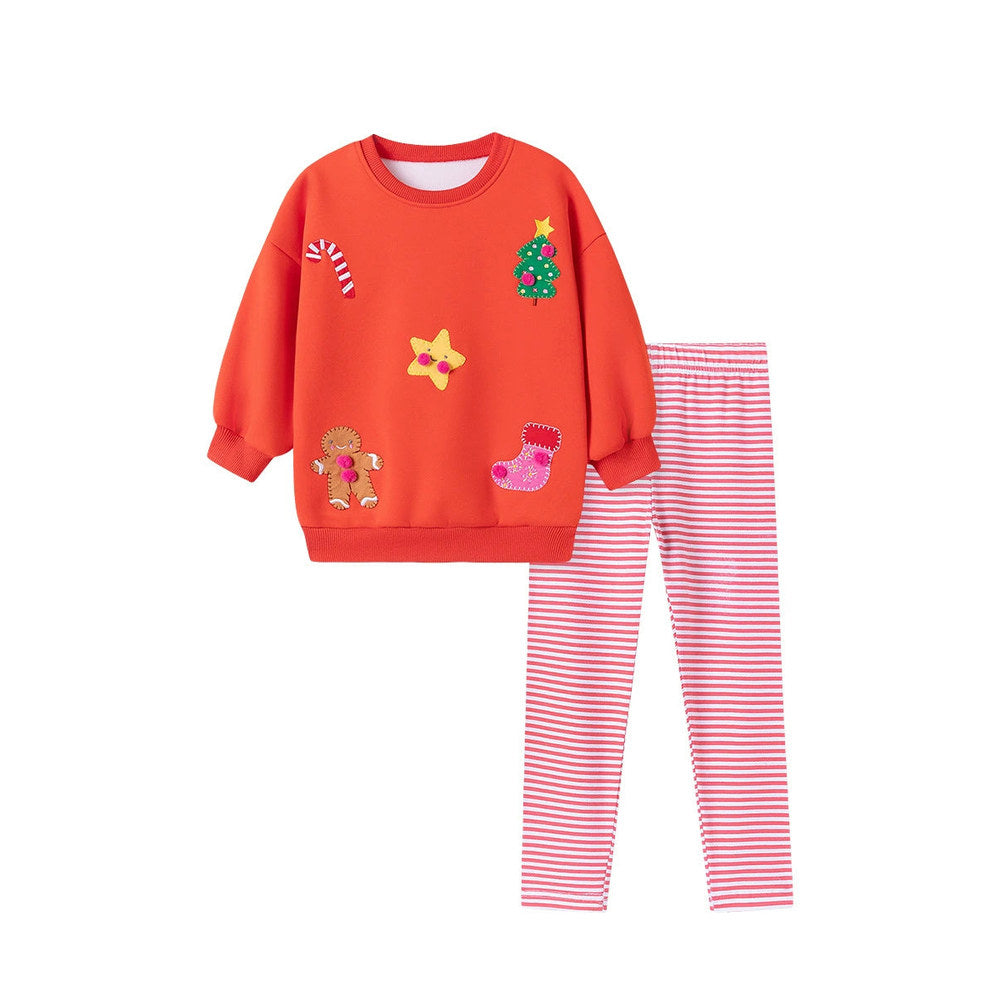 MyKids-USA® Girls Christmas Pattern Long Sleeves Sweatshirt and Striped Pants Clothing Set