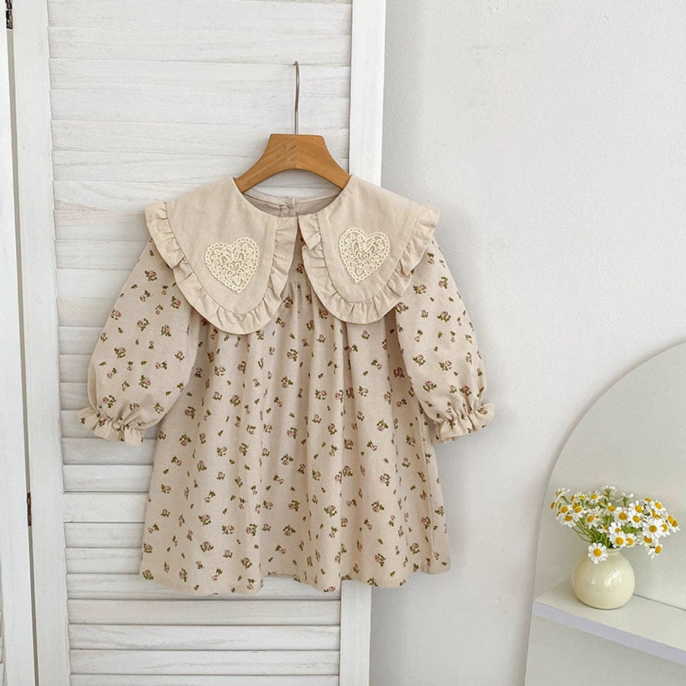 MyKids-USA® Baby Girls French-style Flowers Pattern Long Sleeves bodysuit and Dress with Collar – Princess Sister Matching Set