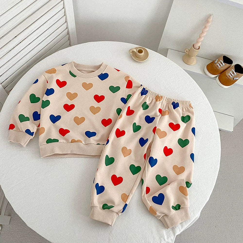 MyKids-USA® Baby Unisex Long Sleeves Colorful Heart Pattern Top Sweatshirt and Long Trousers Clothing Set