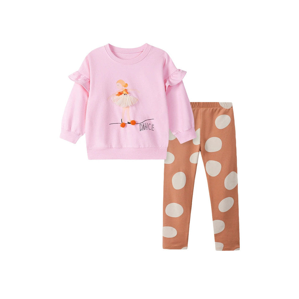 MyKids-USA® Girls Princess Cartoon Pattern Long Sleeves Sweatshirt and Polka Dots Pattern Pants Clothing Set
