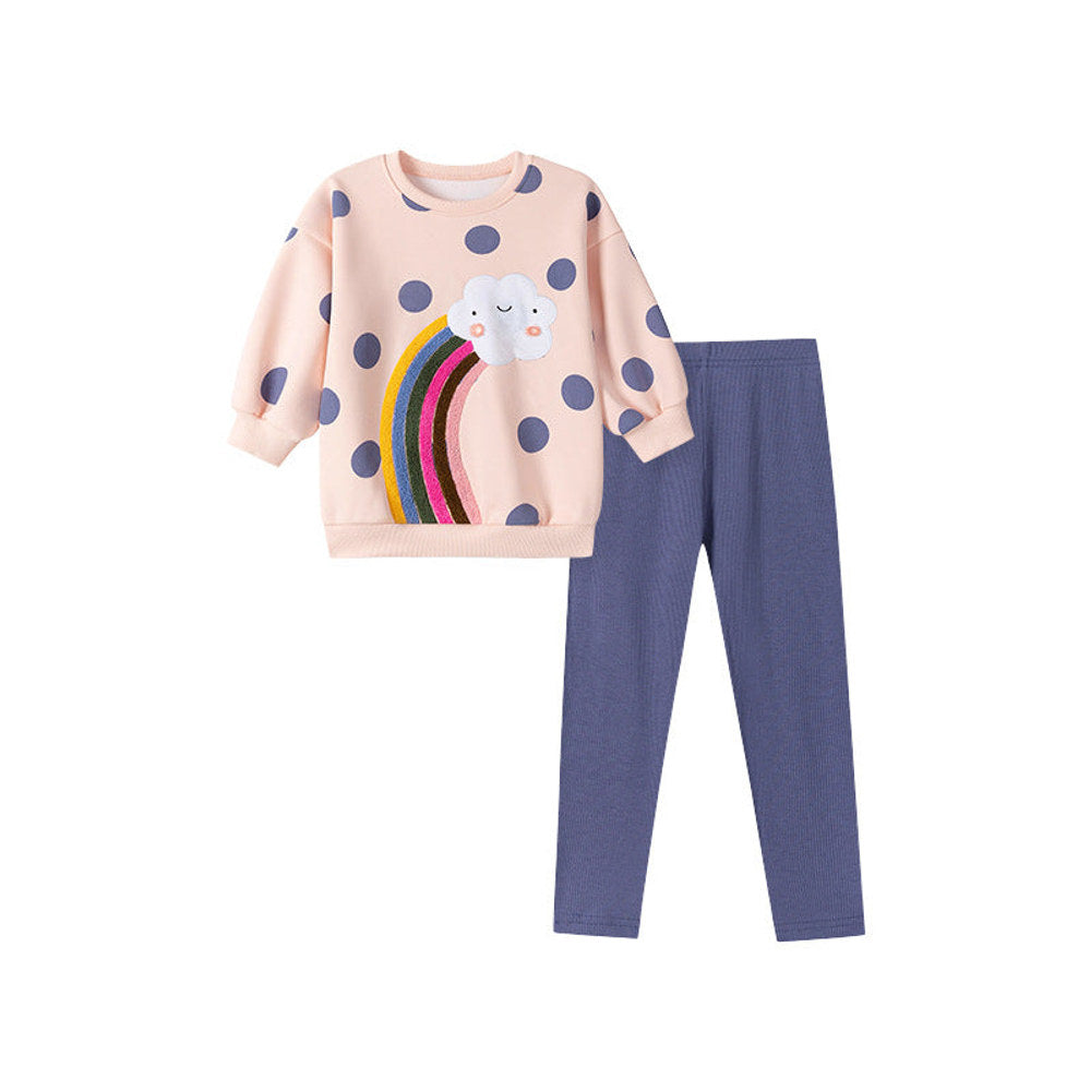 MyKids-USA® Girls Cartoon and Polka Dots Pattern Long Sleeves Sweatshirt and Plain Pants Clothing Set