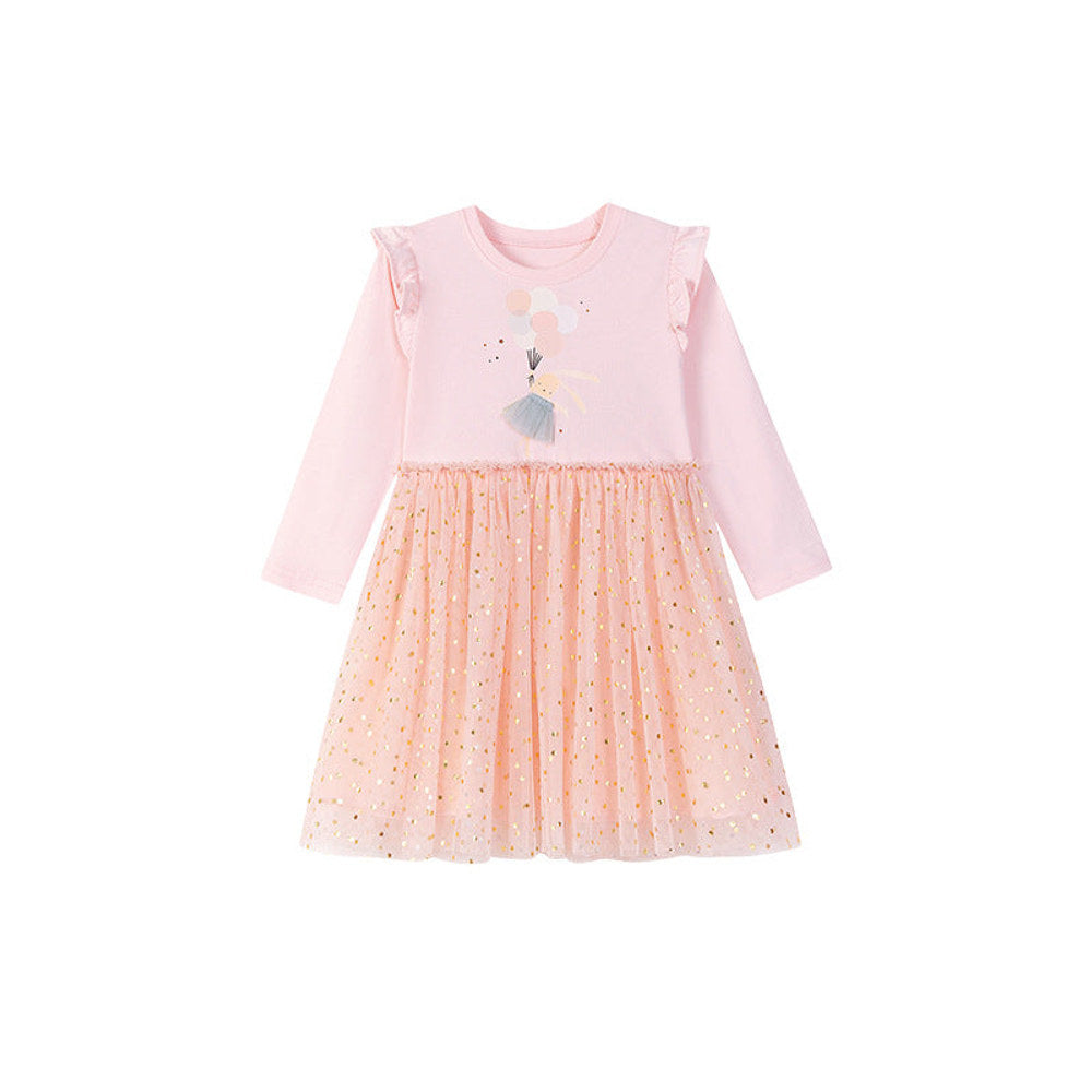 MyKids-USA® Rabbit Cartoon Pattern Long Sleeves Tulle Patchwork Dress for Stylish Girls