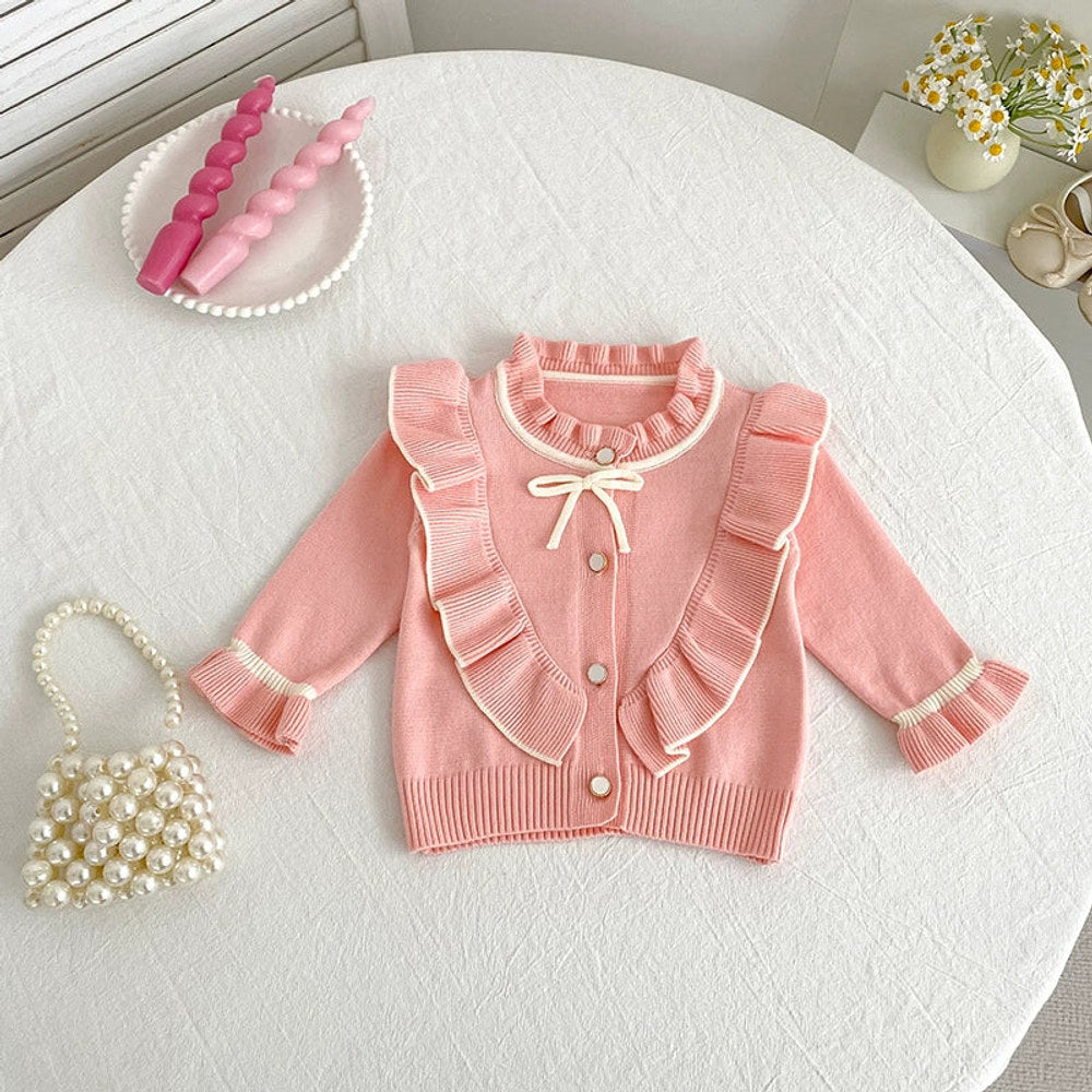 MyKids-USA® Baby Girls Comfortable Butterfly-bow Decorated Knitted Long Sleeves Cardigan