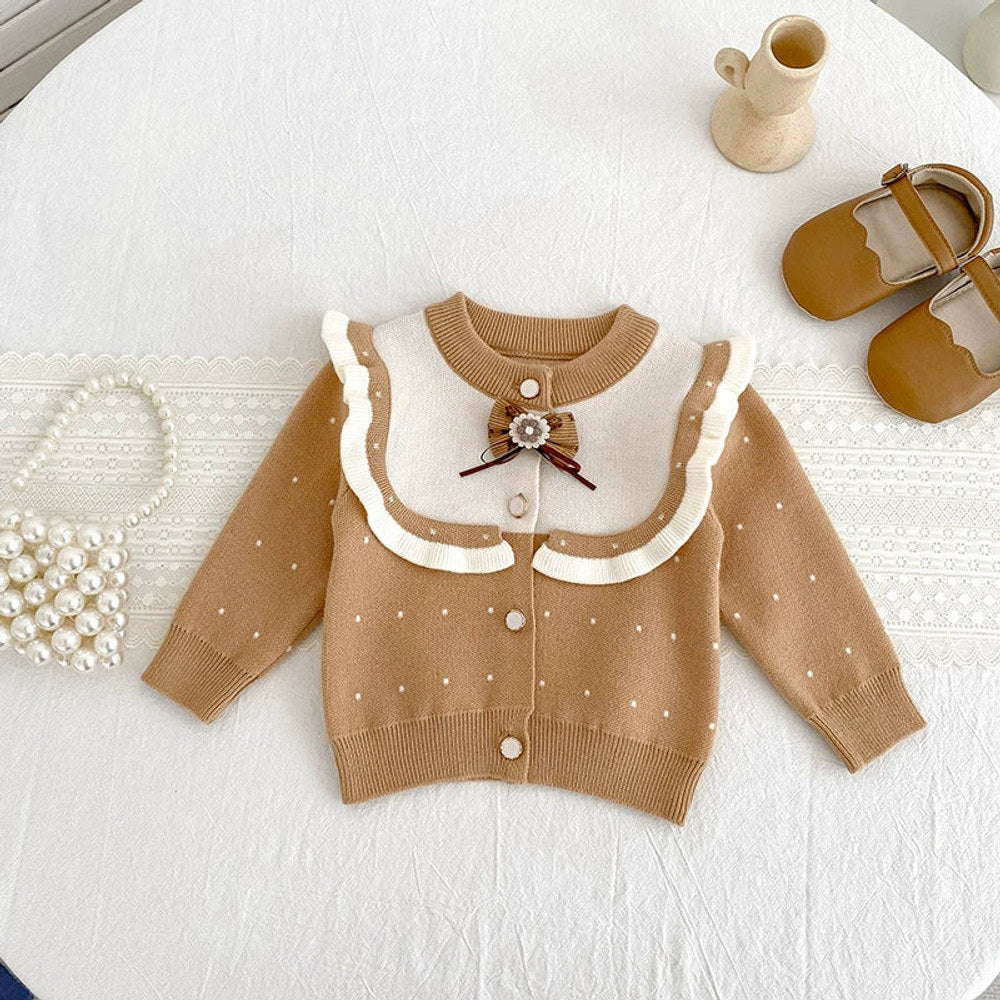 MyKids-USA® Baby Girls Comfortable Dots Pattern Color Patchwork Knitted Long Sleeves Cardigan