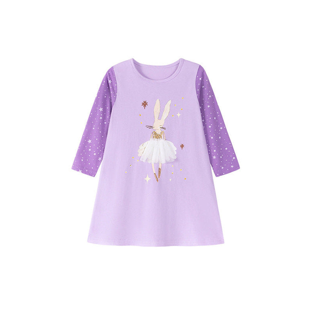 MyKids-USA® Star and Cartoon Pattern Long Sleeves Dress for Stylish Girls