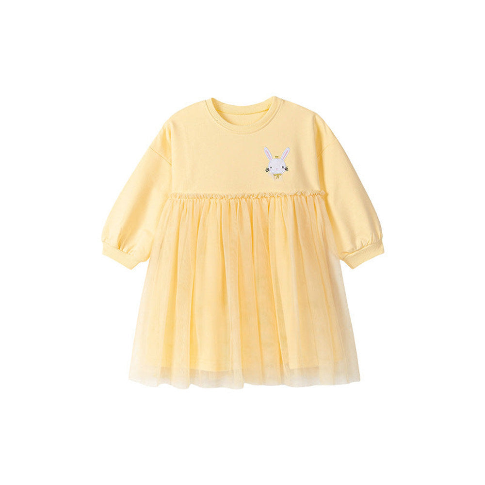 MyKids-USA® Princess Animals Pattern Long Sleeves Tulle Decorated Dress for Stylish Girls