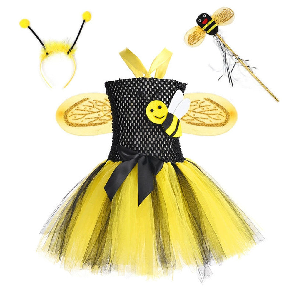 MyKids-USA® Bee Shape Tulle Dress – Halloween Design Party Performance Costume Set