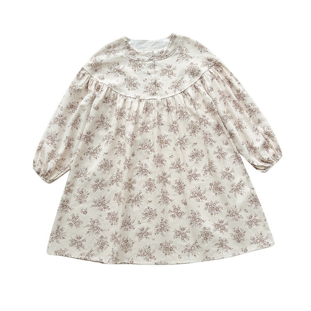 MyKids-USA® Girls Cute Flowers Pattern Long Sleeves Crew Neck Casual Loose Dress