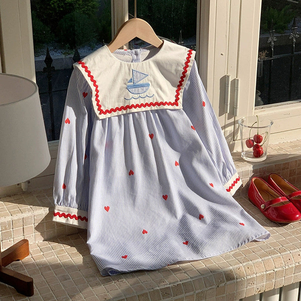 MyKids-USA® Baby Kids Girls Striped and Hearts Pattern Long Sleeves Dress