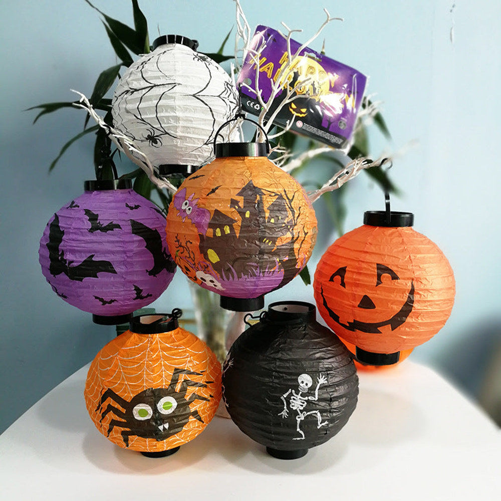 MyKids-USA® Halloween 4 pieces Set Handheld Halloween Pumpkin Paper Lantern Hanging Light-Up Pendant