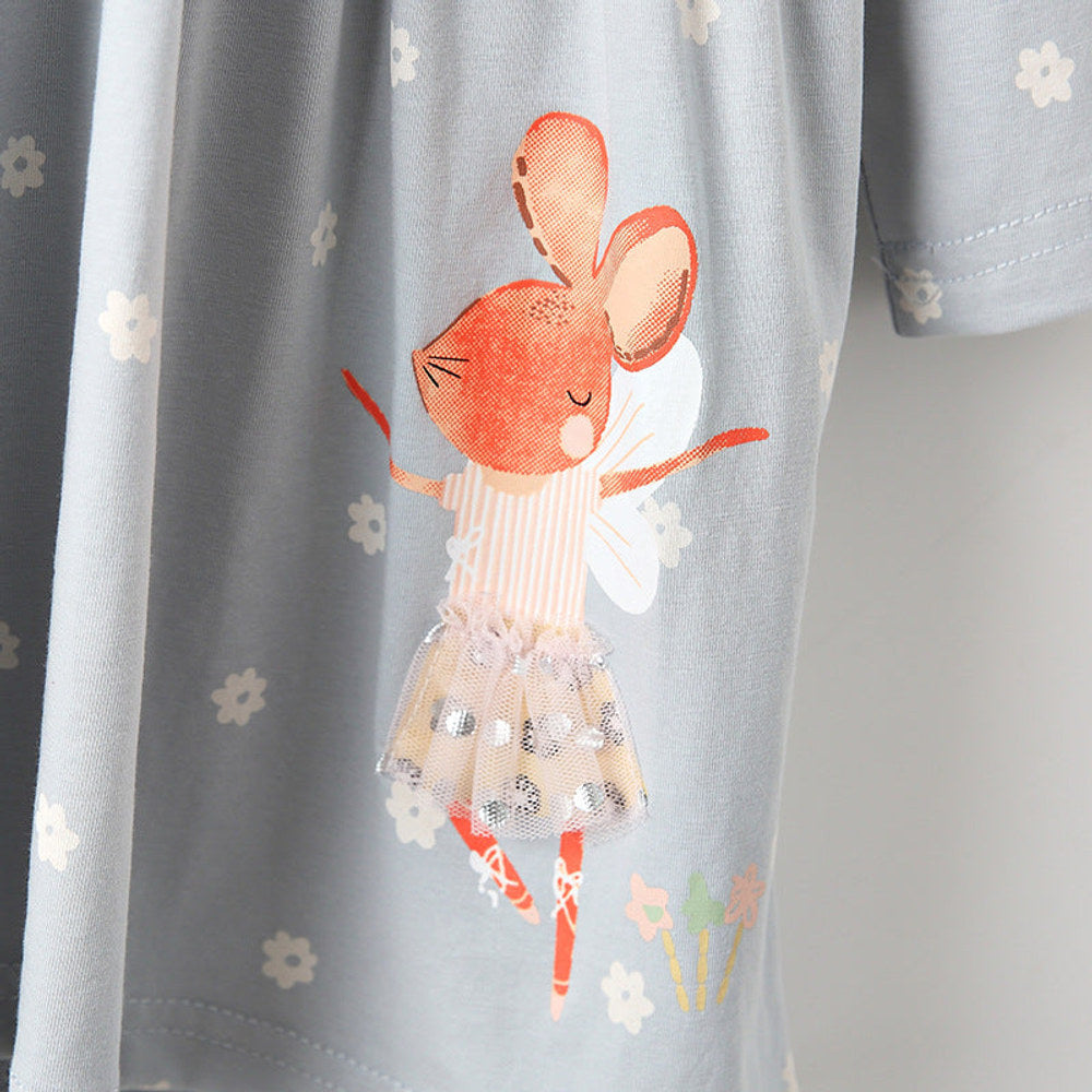 MyKids-USA® Baby Kids Girls Floral and Animals Pattern Long Sleeves Crew Neck Dress