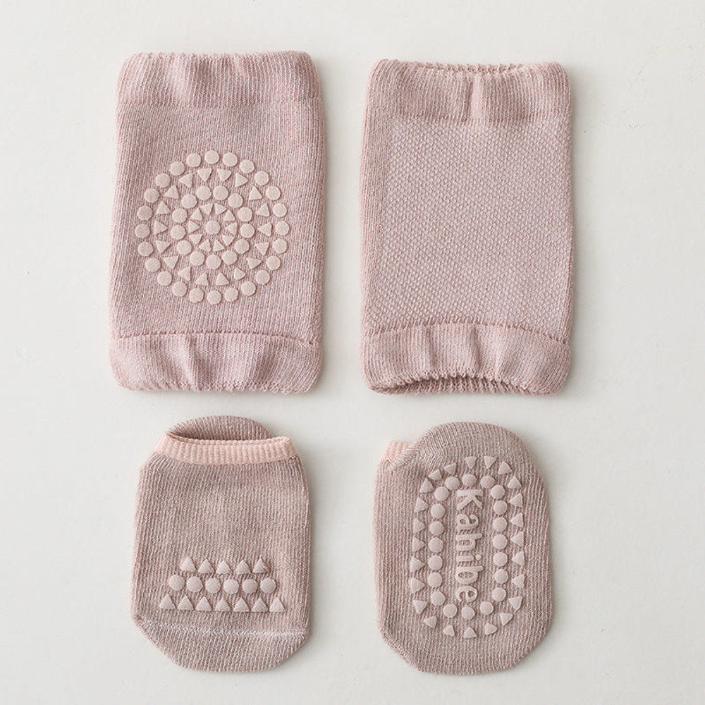 MyKids-USA® Baby Unisex Breathable Plain Anti-slip Socks and Knee Sleeves Sets