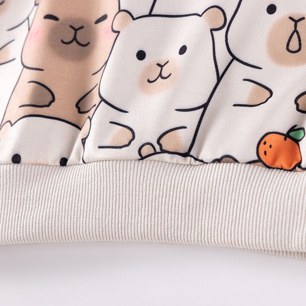 MyKids-USA® Spring and Autumn Girls Cartoon Pattern Long Sleeves Top and Plain Pants Clothing Set