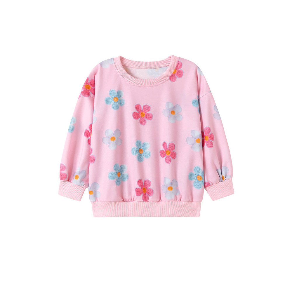 MyKids-USA® Kids Girls Colorful Flowers Pattern Crew Neck Long Sleeves Top