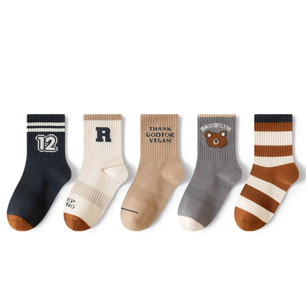 MyKids-USA® Baby Kids Boys Breathable Letters Pattern Socks 1 Lot=5-Pair Set