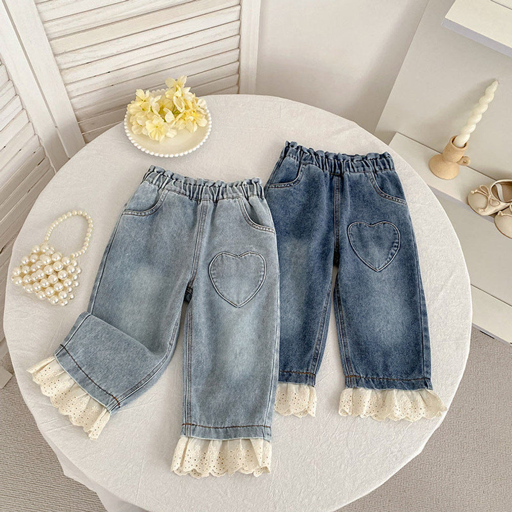 MyKids-USA® Casual American Style Lace Color Patchwork Denim Pants for Girls