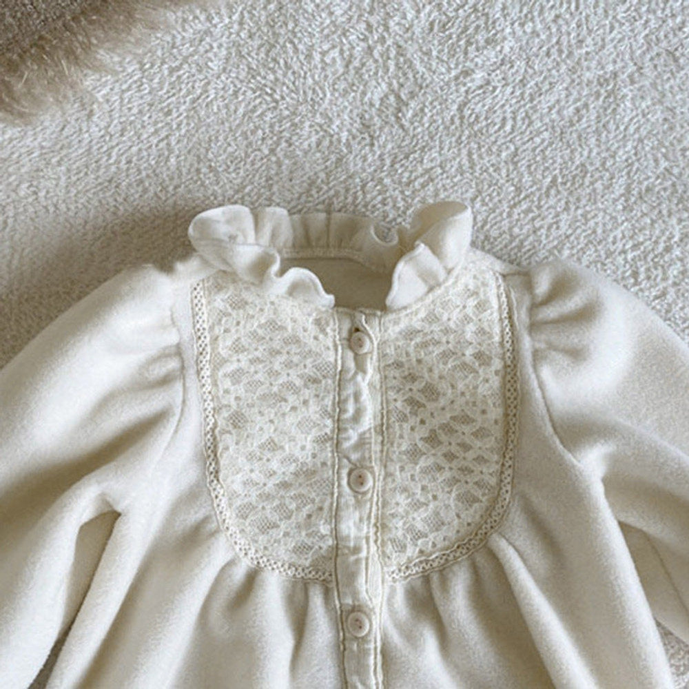 MyKids-USA® Baby Girls Long Sleeves Lace Pattern Fleece-Lined Rompers