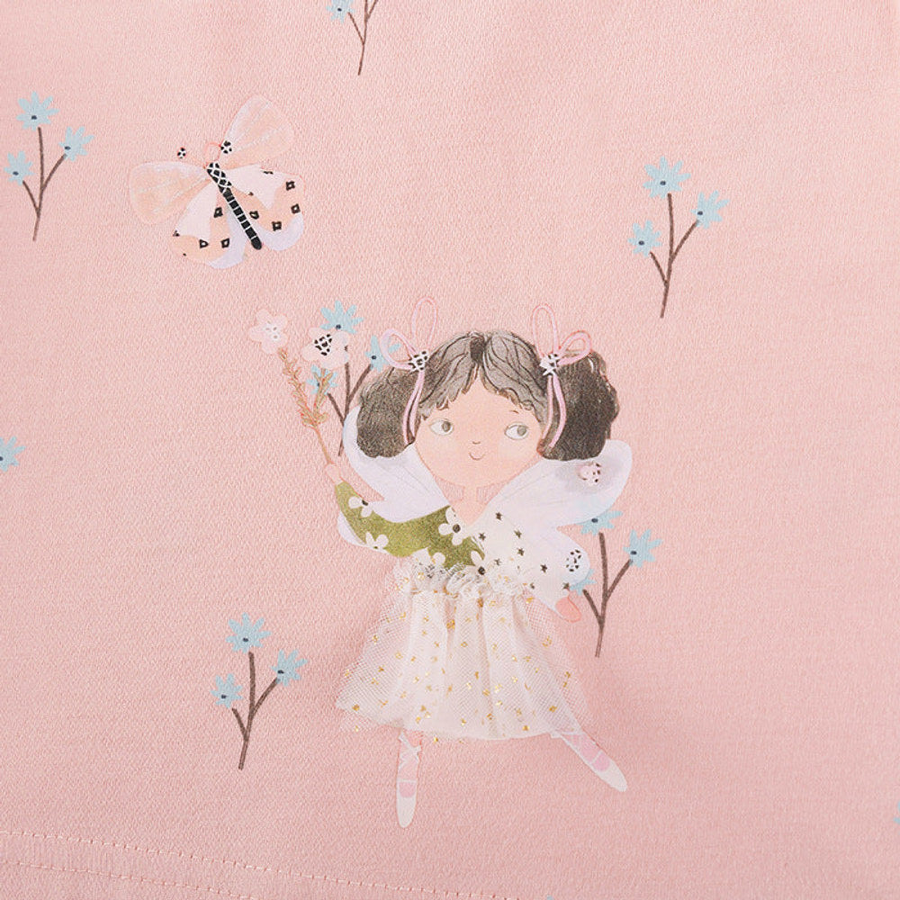 MyKids-USA® Cartoon and Flowers Pattern Short Sleeves Dress for Stylish Girls