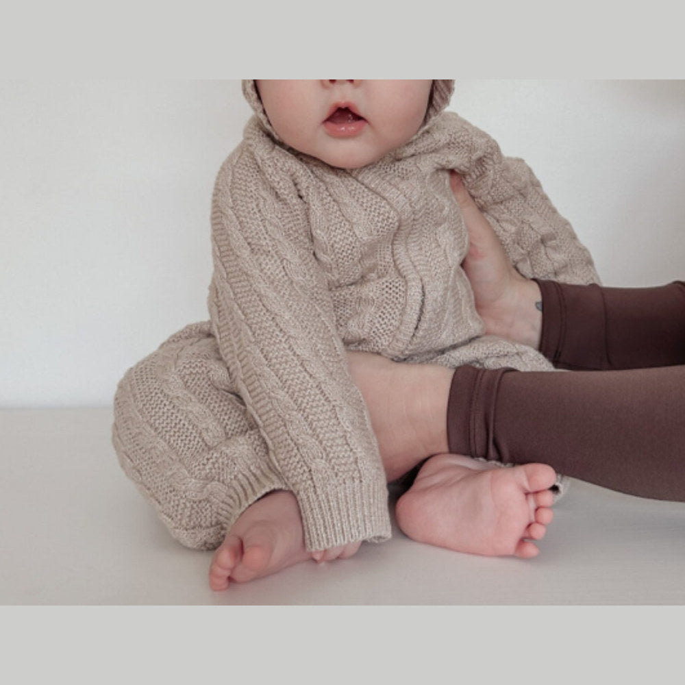 MyKids-USA® Baby Unisex Solid Color Jacquard Pattern Long Sleeves Hooded Rompers
