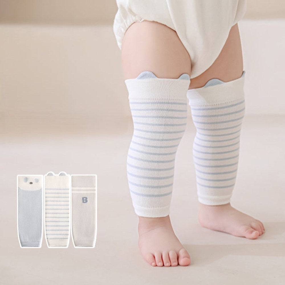 MyKids-USA® Baby Unisex Breathable Striped and Cartoon Knee Sleeves 23-27cm 3-Pair Set