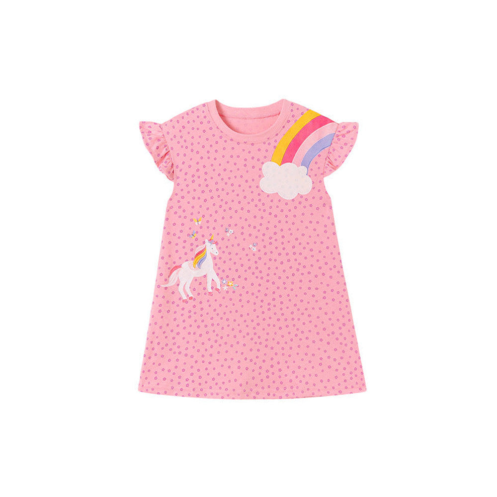 MyKids-USA® Floral and Cartoon Pattern Fly Sleeves Dress for Stylish Girls