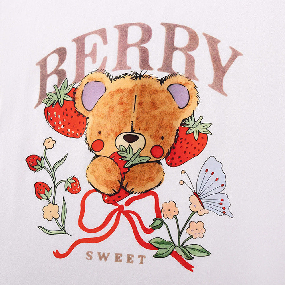 MyKids-USA® Summer Hot Selling Baby Kids Girls Short Sleeves Teddy Bear Pattern T-shirt and Plain Shorts Clothing Set