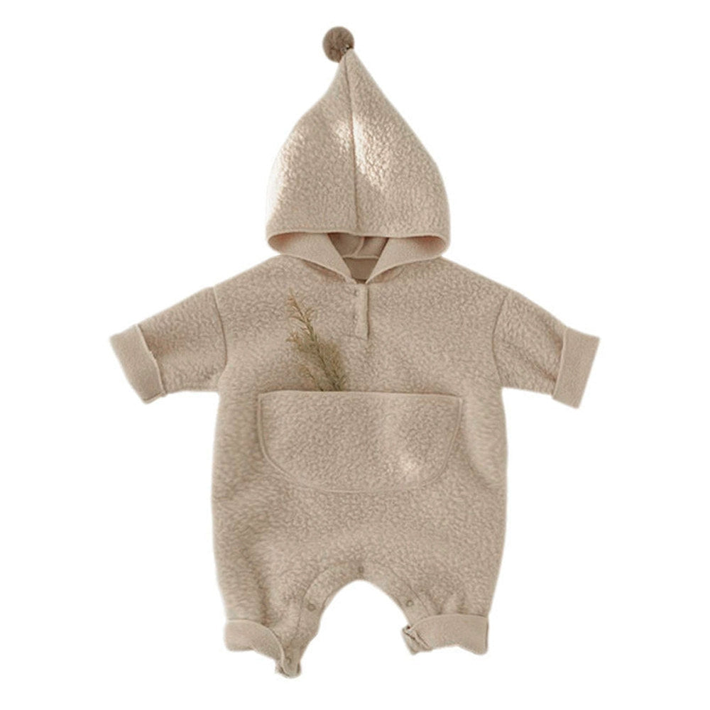 MyKids-USA® Baby Unisex Fluffy Solid Color Long Sleeves Hooded Rompers