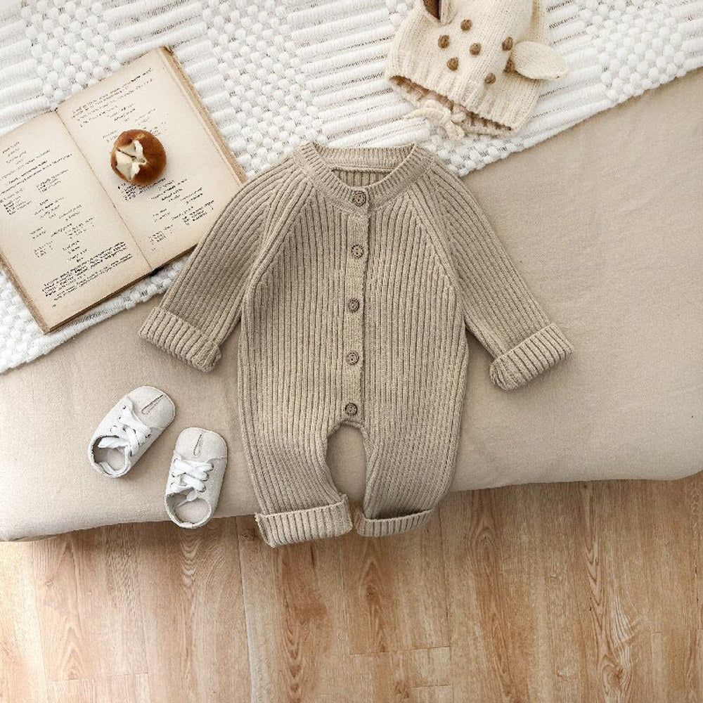 MyKids-USA® Baby Unisex Long Sleeves Solid Color Knitted Rompers