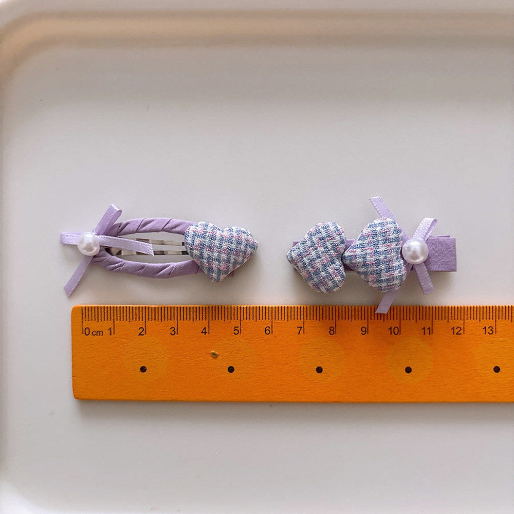 MyKids-USA® Collection of 2 Purple Heart Pattern Decorated Hair Clips and Hair Ties