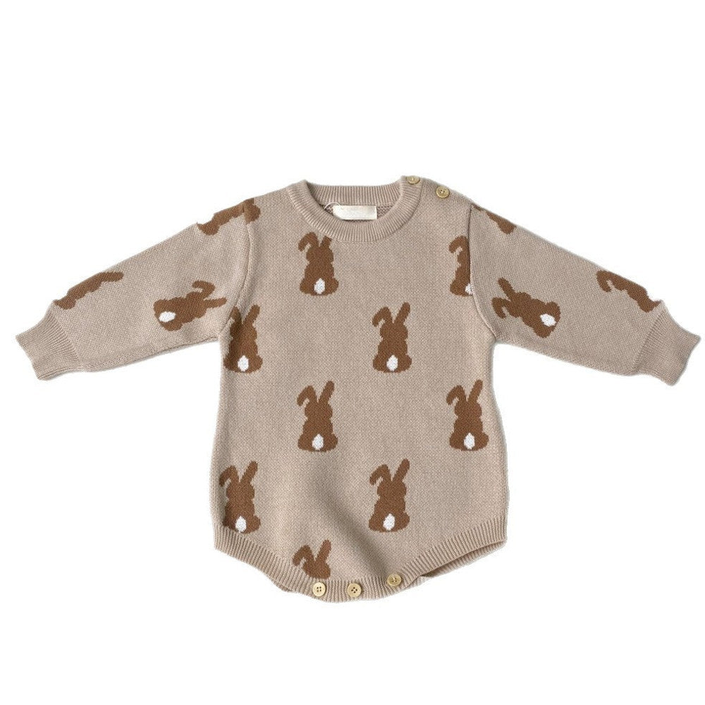 MyKids-USA® Baby Unisex Knitted Long Sleeves Rabbit Pattern Bodysuit