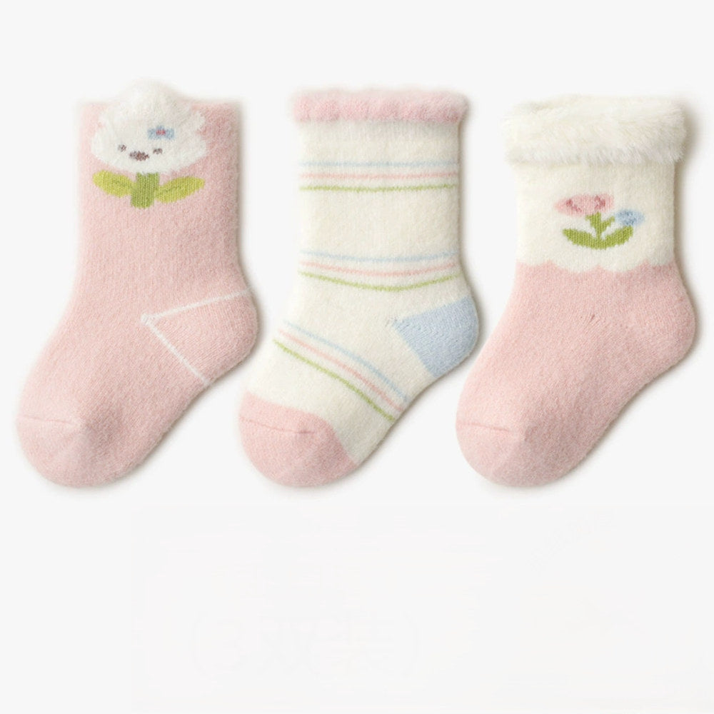 MyKids-USA® Baby Unisex Breathable Cartoon and Striped Pattern Socks 1 Lot=3-Pair Set