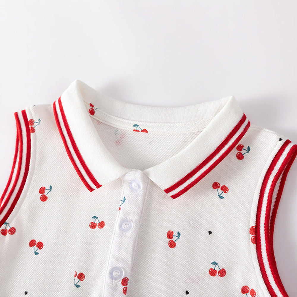 MyKids-USA® Cherry Pattern Sleeveless Polo Dress for Stylish Girls
