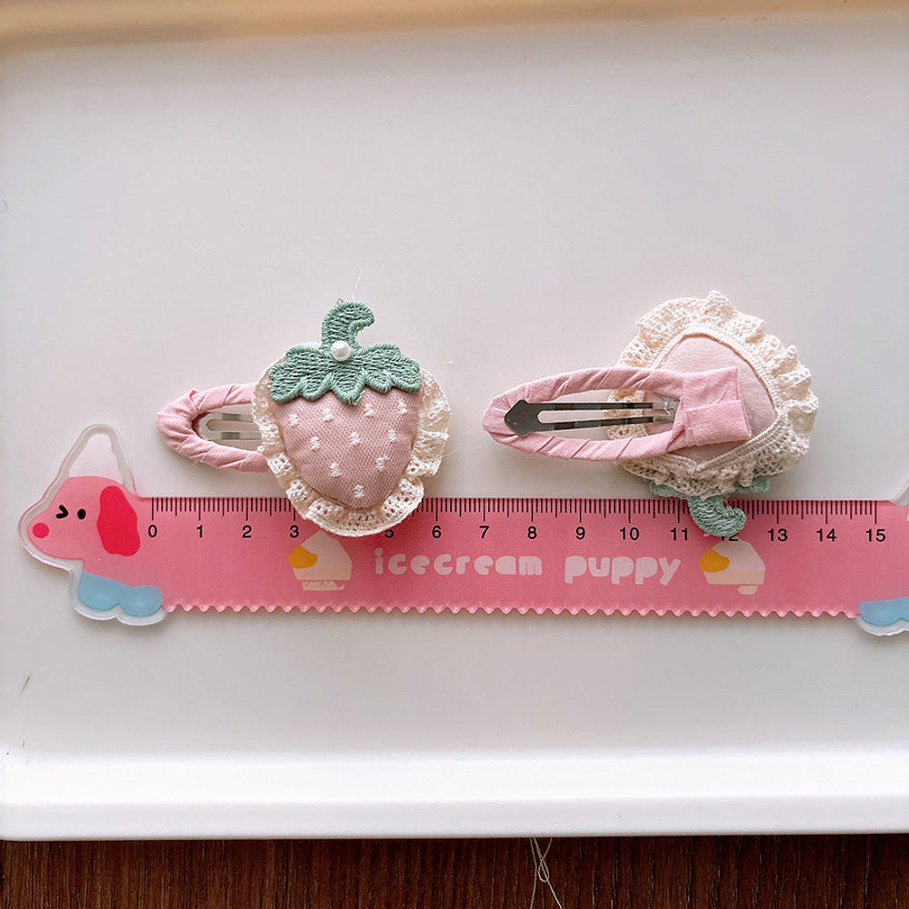 MyKids-USA® Collection of 2 Versatile Embroidered Pattern Pink Hair Clips