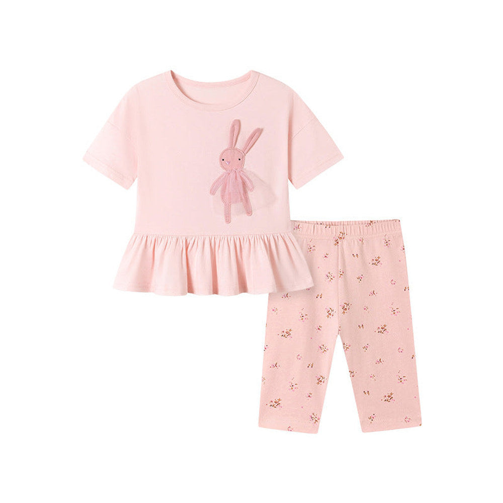 MyKids-USA® Summer Hot Selling Baby Kids Girls Short Sleeves Rabbits Pattern T-shirt and Floral Pants Clothing Set