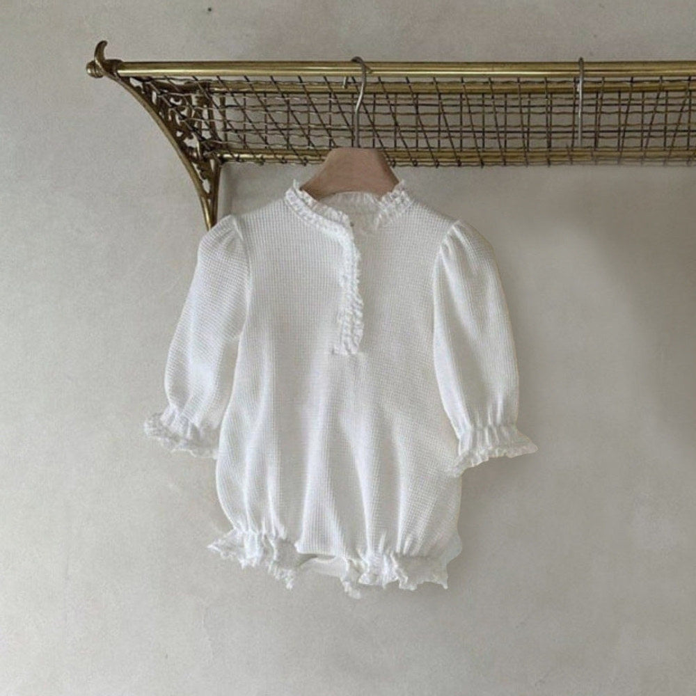 MyKids-USA® Baby Girls Solid Color Long Sleeves Lace Trim Bodysuit