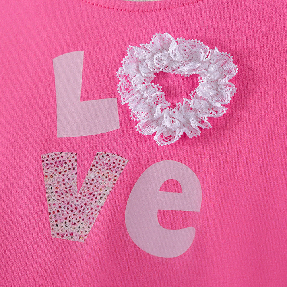 MyKids-USA® Letters and Heart Pattern Short Sleeves Tulle Patchwork Dress for Stylish Girls