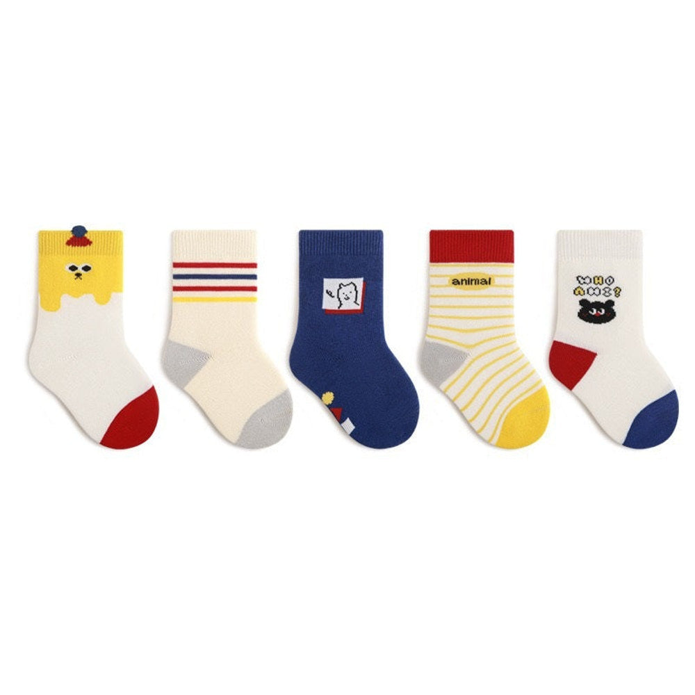 MyKids-USA® Baby Boys and Girls Cute Cartoon and Striped Pattern Socks 1 Lot=5-Pair Set
