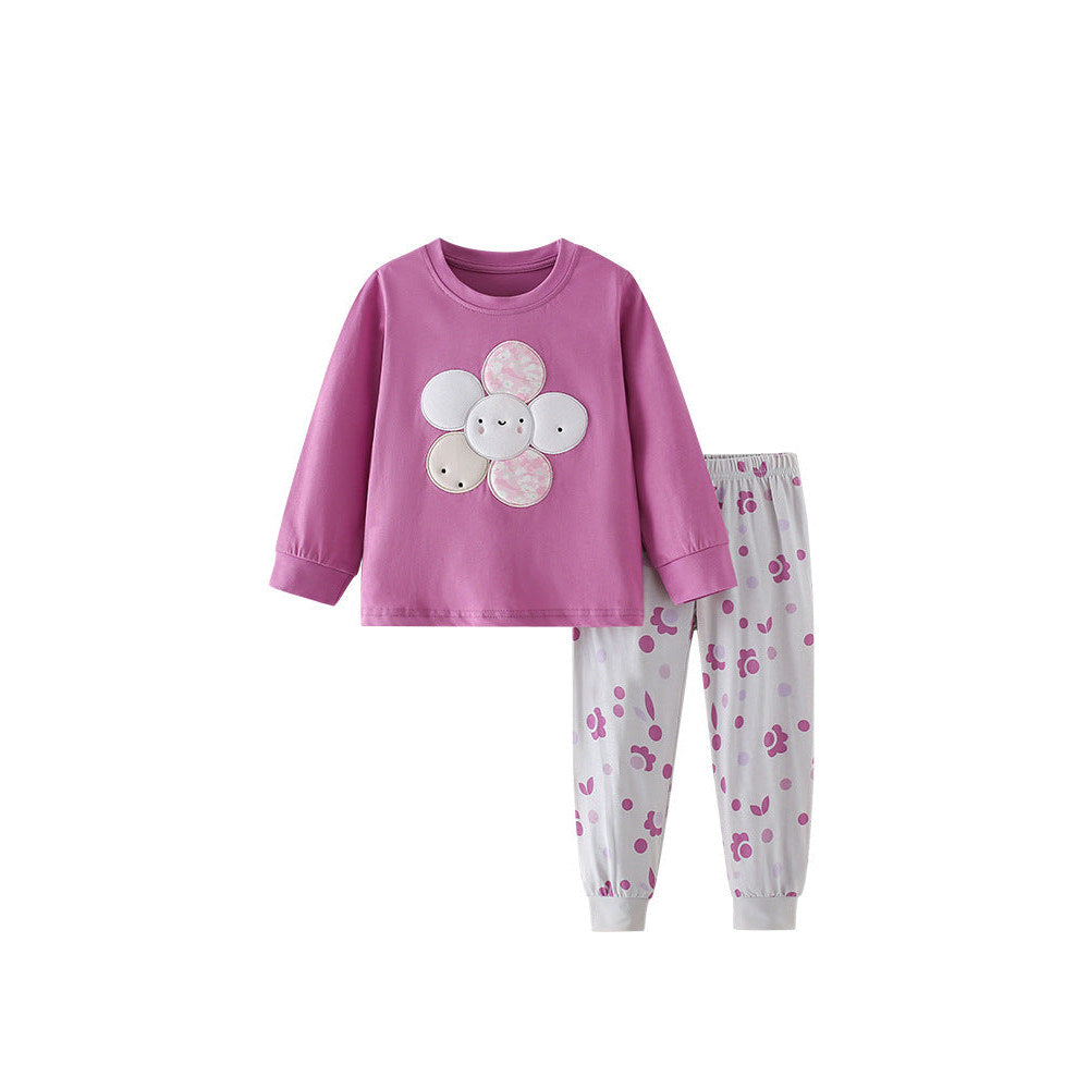 MyKids-USA® Spring and Autumn Girls Cartoon Flower Pattern Long Sleeves Top and Pants Clothing Set