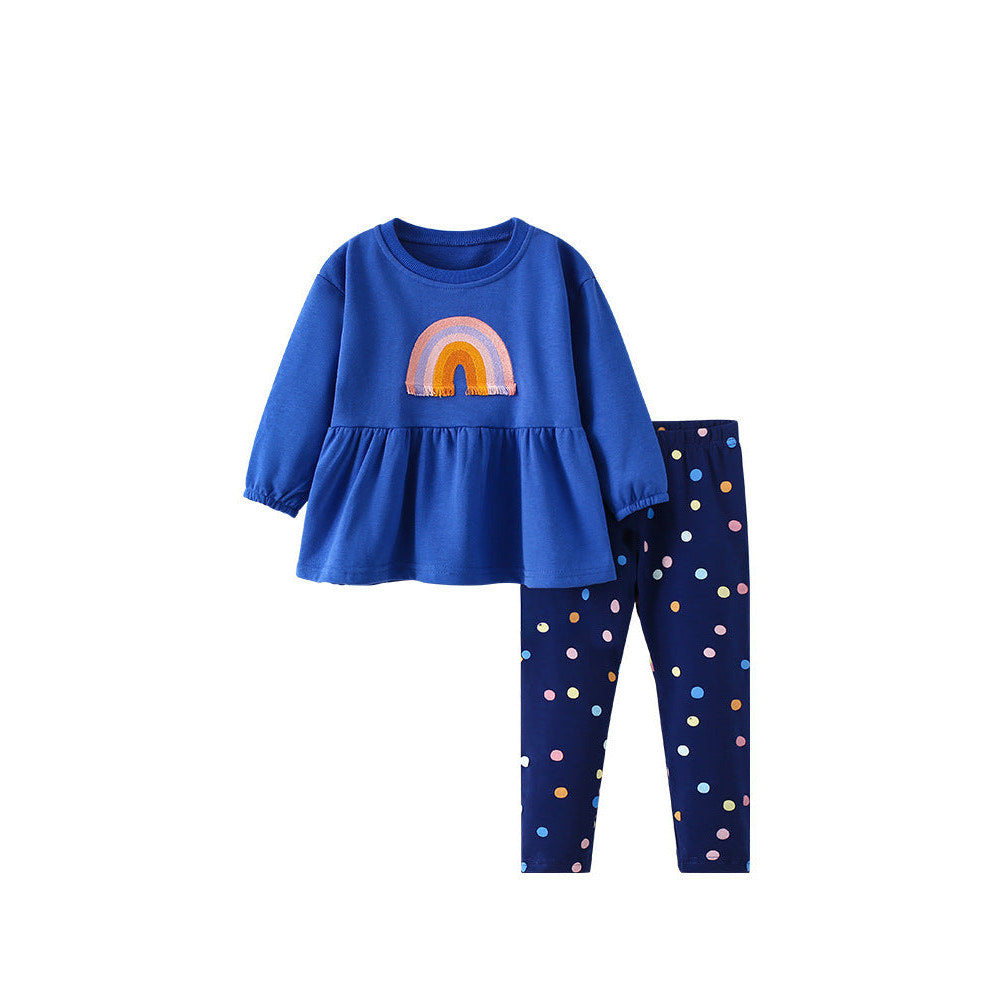 MyKids-USA® Girls Rainbow Pattern Long Sleeves Top and Polka Dots Pants Clothing Set