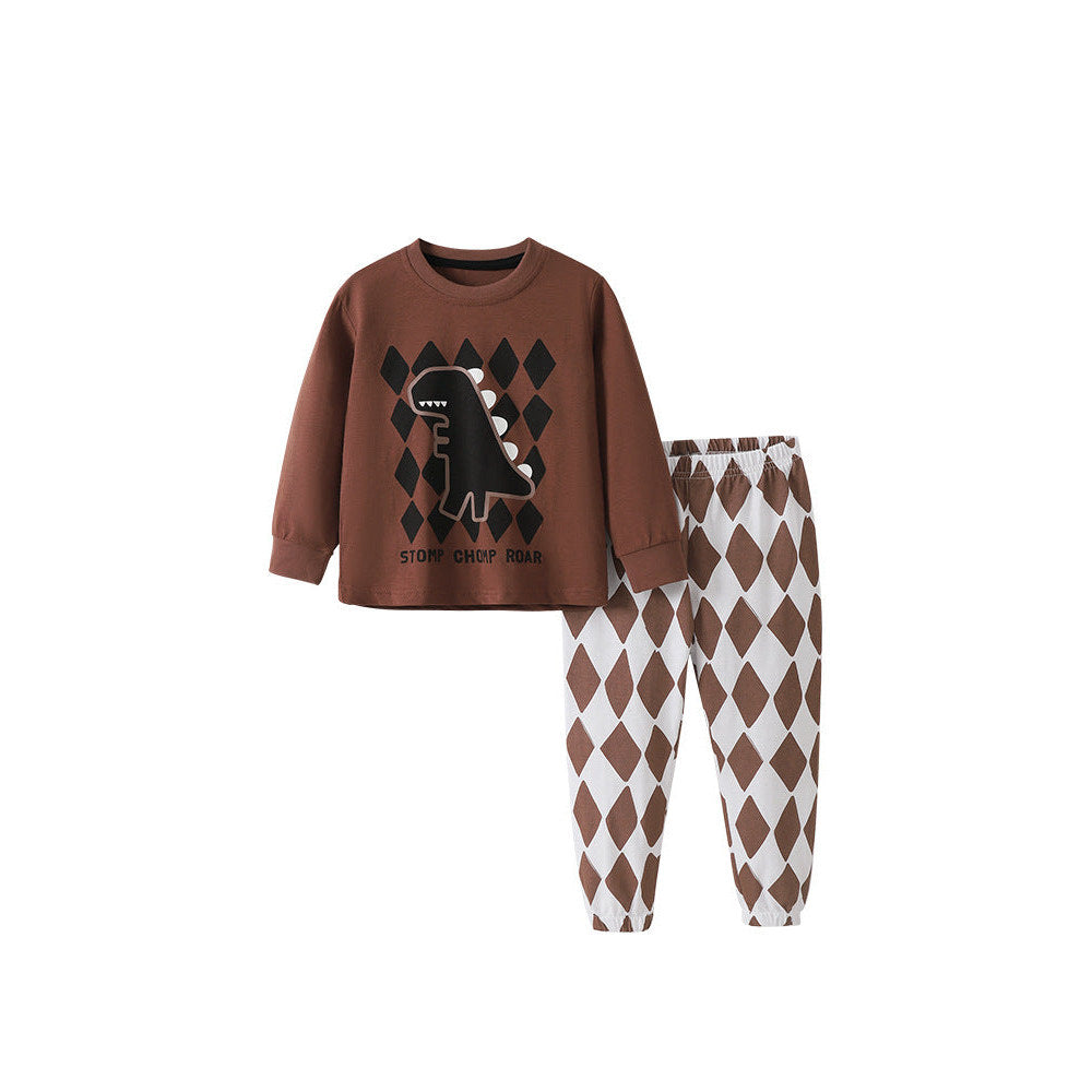 MyKids-USA® Spring and Autumn Boys Cartoon and Argyle Pattern Long Sleeves Top and Pants Clothing Set