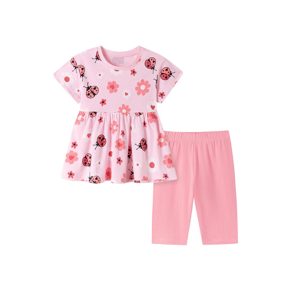 MyKids-USA® Summer Hot Selling Baby Kids Girls Short Sleeves Cartoon Pattern T-shirt and Plain Pants Clothing Set