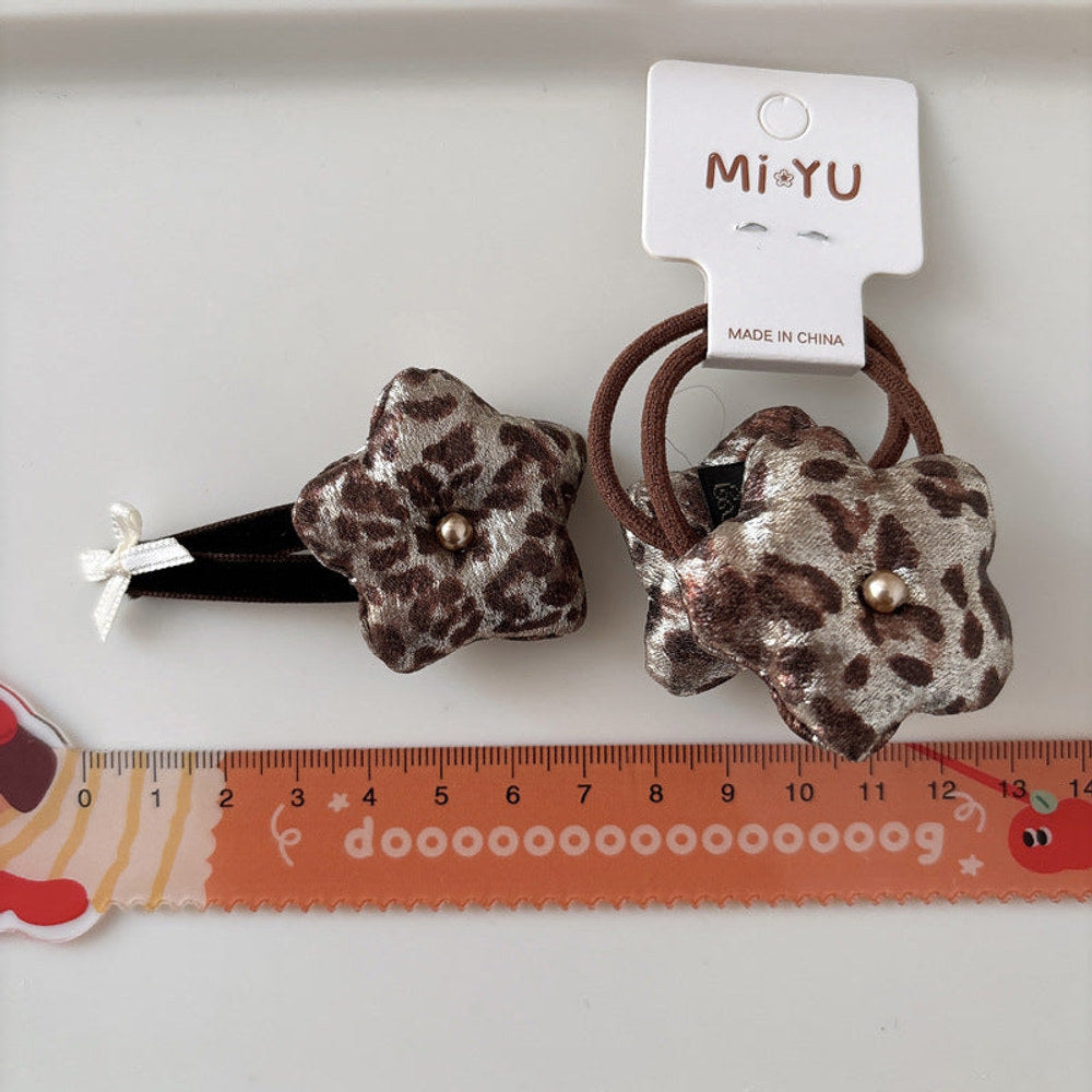 MyKids-USA® Collection of 2 Versatile Cute Leopard Pattern Shape Decorated Hair Clips or Hair Ties