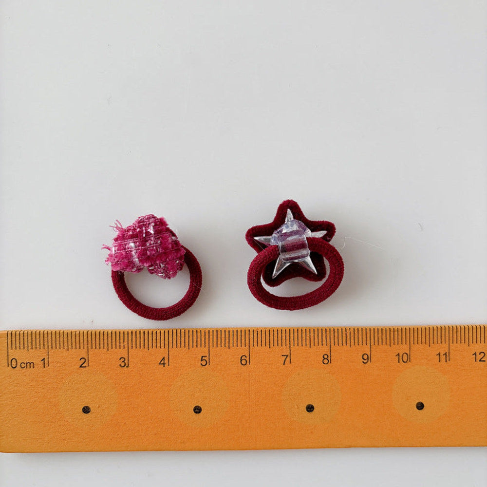 MyKids-USA® Collection of 5-6 Pieces Cute Red Color Various Pattern Hair Ties