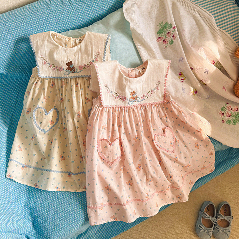 MyKids-USA® Baby Girls Sleeveless Flowers and Teddy Pattern Dress