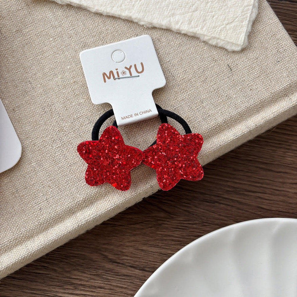 MyKids-USA® Collection of 2 Cute Red Sequins Shape Hair Clips or Hair Ties