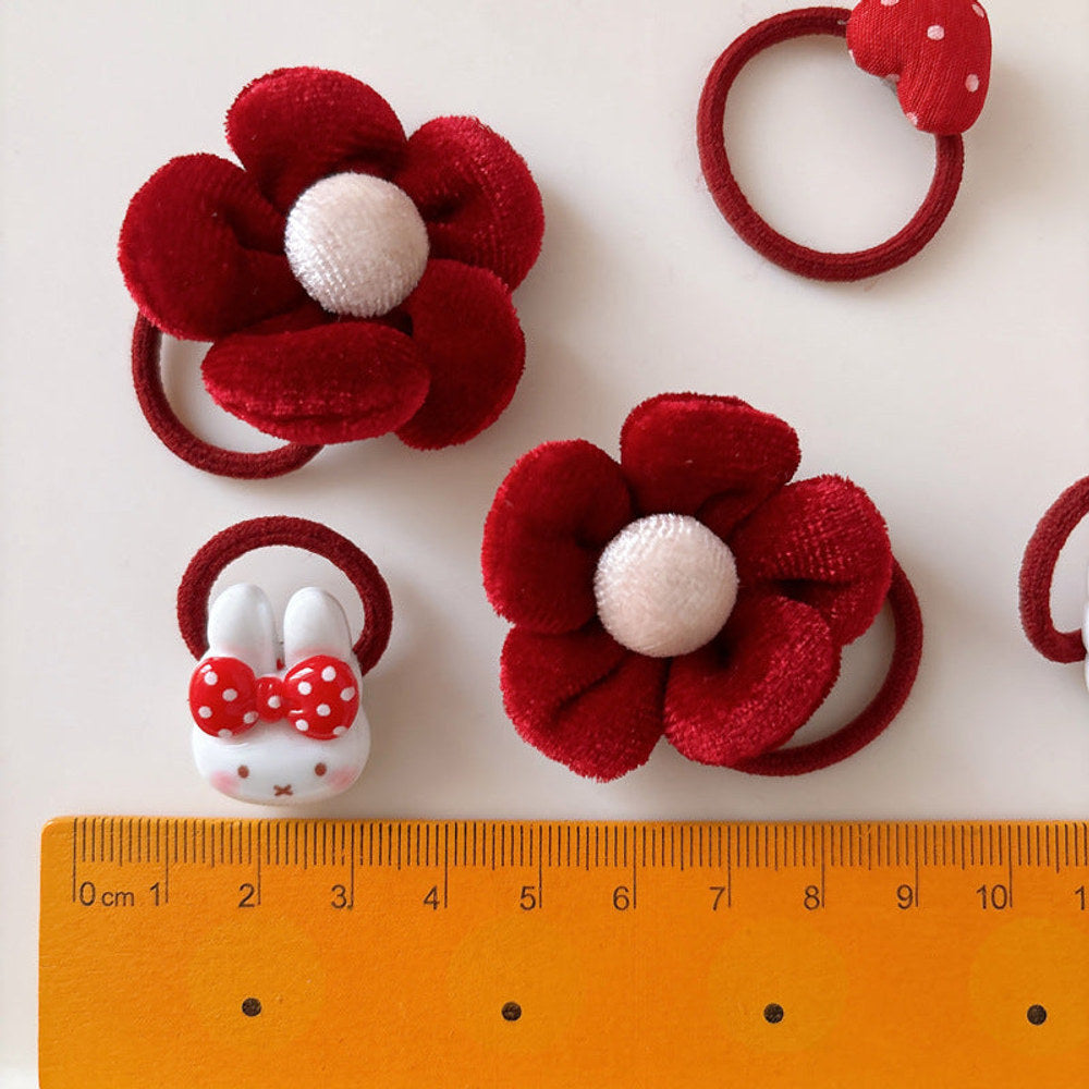 Collection of 6 Cute Red Color Hair Ties