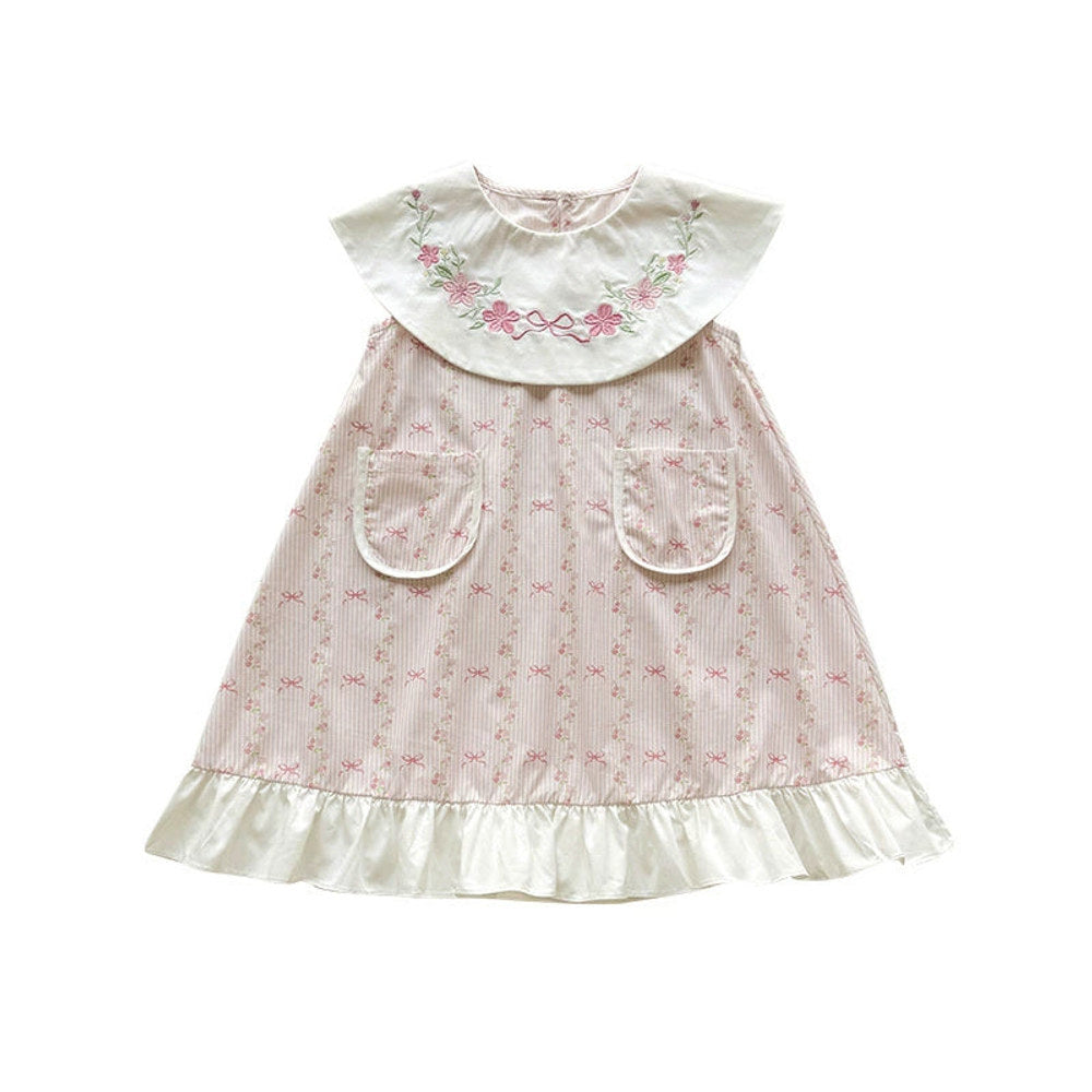 MyKids-USA® Baby Girls Sleeveless Flowers and Striped Pattern Dress