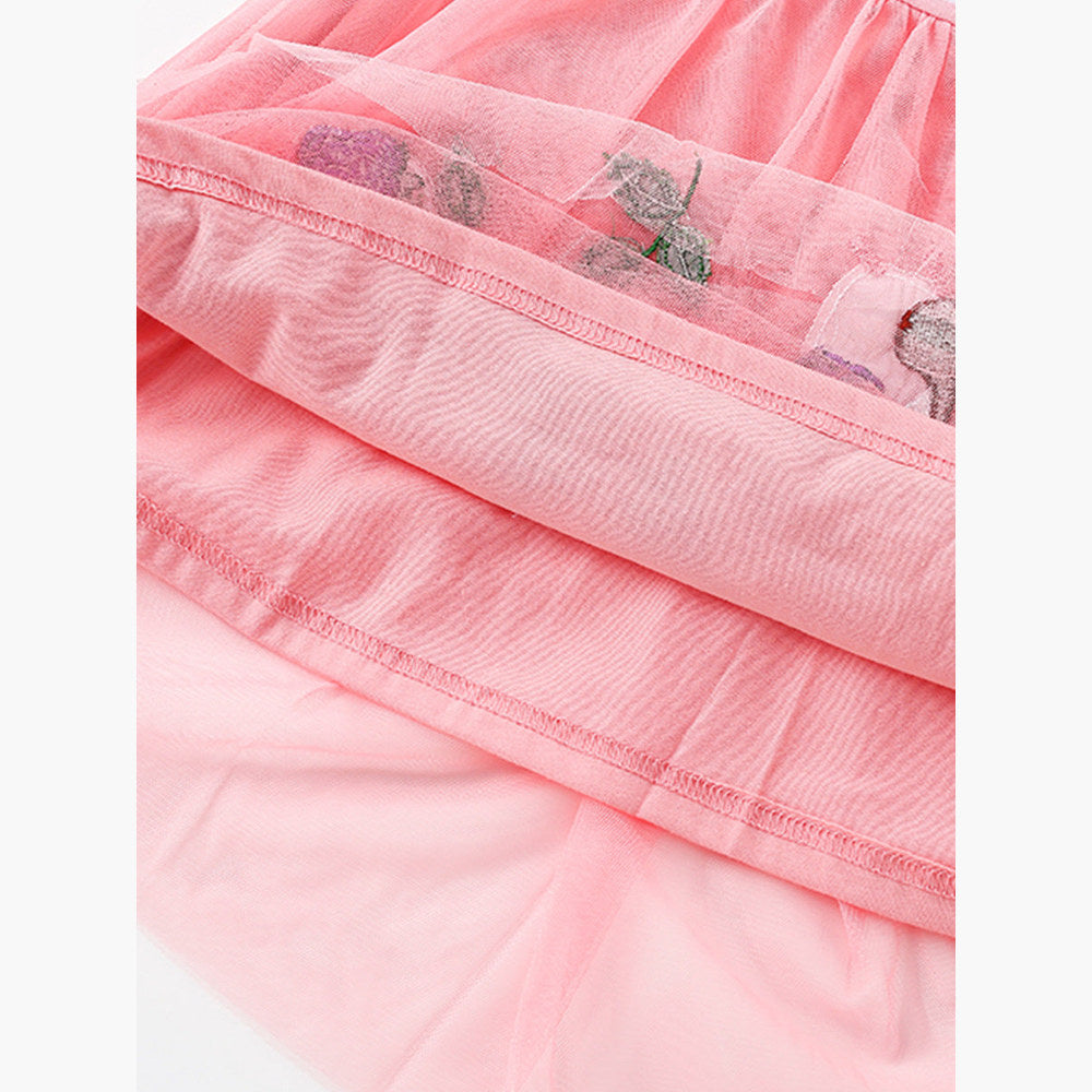 Summer Arrival Animals and Flowers Pattern Fly Sleeves Crew Neck Dress for Stylish Girls